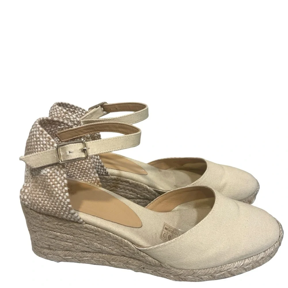 Castaner Cream Espadrille Wedge Sandals with Ankle Strap 40 US 9